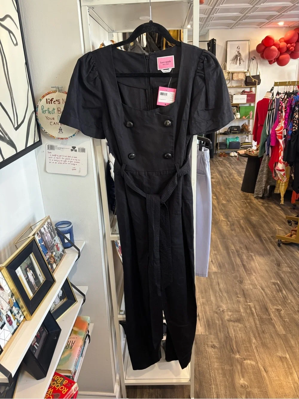 kate spade Black Double-Breasted Puff-Sleeve Jumpsuit